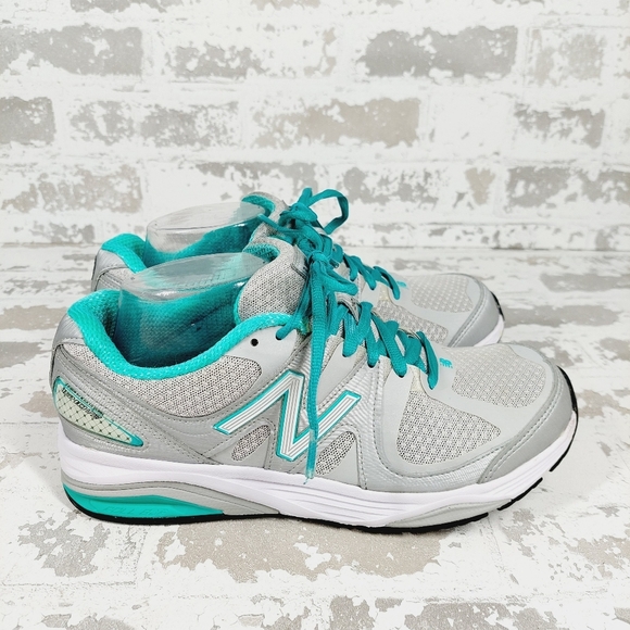 New Balance Teal Gray Lace-Up Mesh Running Athleisure Sneakers I586 - Picture 3 of 8
